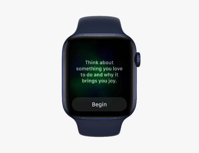 Apple Watch showing the Mindfulness app on watchOS 8.