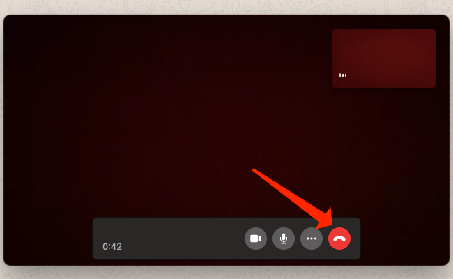 End call icon in a WhatsApp video call on Mac.