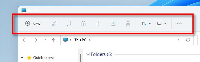 The new toolbar in Windows 11 File Explorer