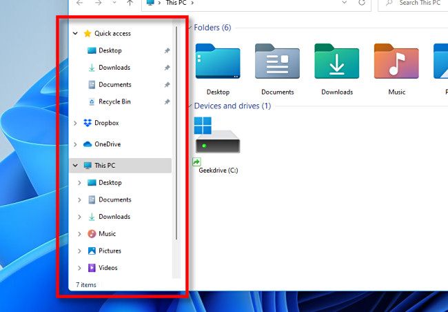The Windows 11 Preview File Explorer sidebar