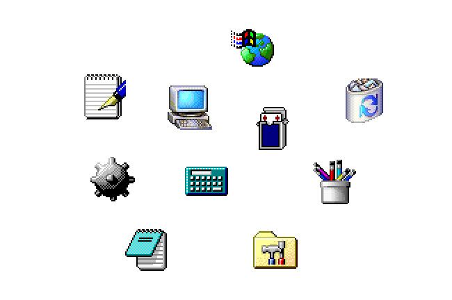 A selection of icons from Windows 2000 and Me.