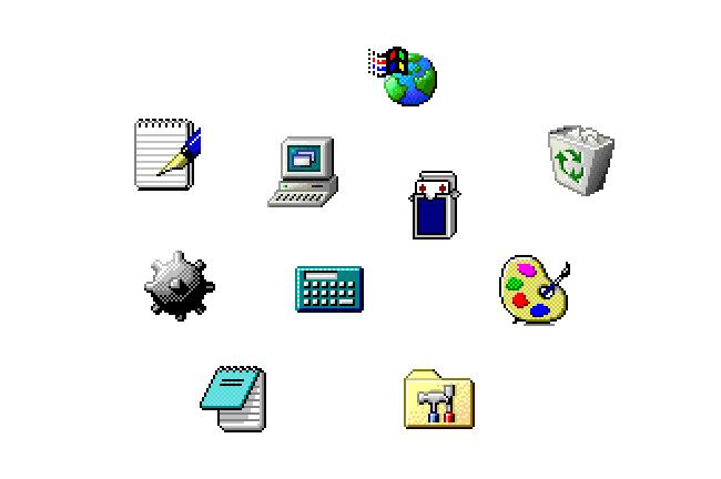 A selection of icons from Windows 98.