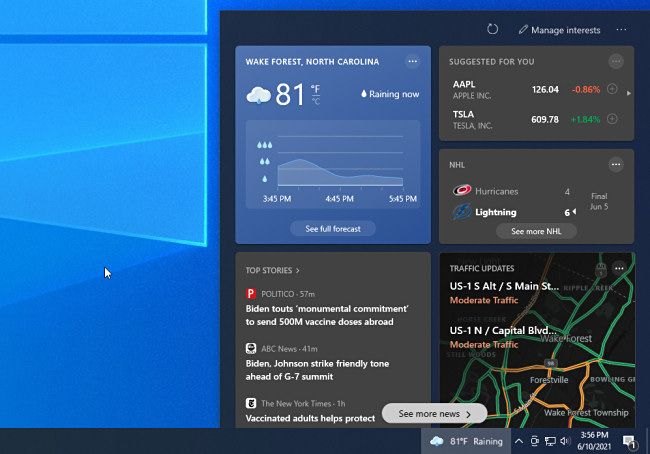 The Windows 10 News and Information Taskbar Widget