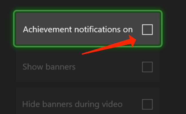 To hide all game achievement notifications on your Xbox Series X|S, uncheck “Achievement Notifications On” on the Achievement Notifications settings page.