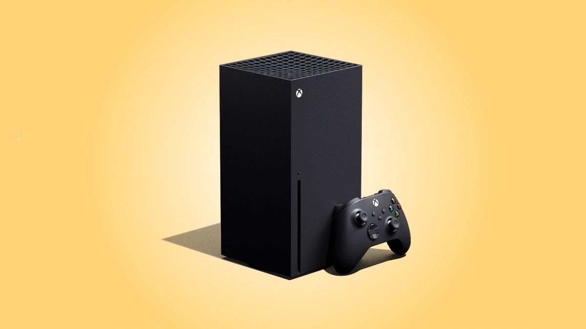 Xbox Series X on a yellow background.