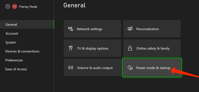 To access the complete shut down option, select “Power Mode & Startup” in the General section of Xbox settings.