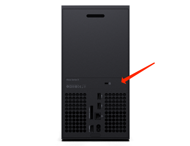 The Xbox Series X has the serial number above the USB ports at the back.