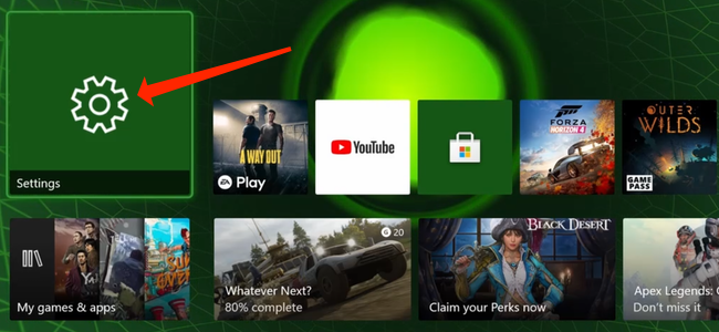 Open "Settings" on the Xbox Series X|S. The Settings app has a gear icon.