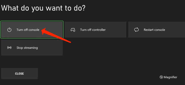 With the Energy-Saving power mode enabled, long-press the Xbox button on your controller to bring up the “What Do You Want To Do?” pop-up. Here, you can select “Turn Off Console” to shut down the Xbox Series X|S.