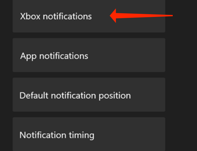 In the notification settings page on your Xbox, select “Xbox Notifications.”
