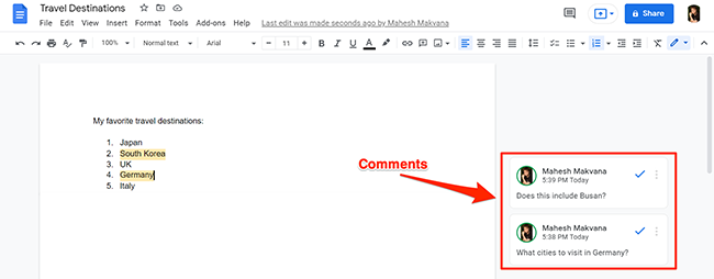 A Google Docs document with comments.