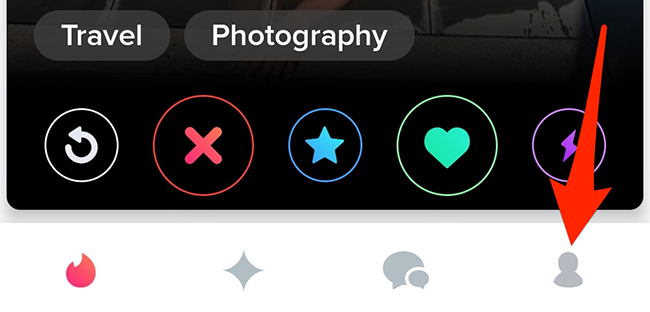 Tap the profile icon in the Tinder app.