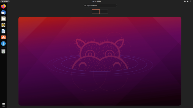 The activities view in Ubuntu 21.10, pre-release