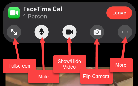 FaceTime video controls.