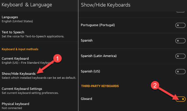 Tap "Show/Hide Keyboards" and enable the one you installed.
