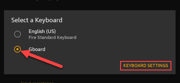 Select the newly installed keyboard from the menu.