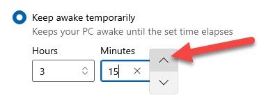 If you select the temporary mode, you can use the boxes below to select the hours and minutes.