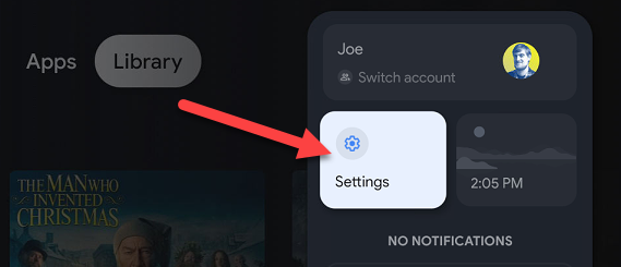 Use your remote to highlight your profile icon in the top-right of the home screen and select "Settings."