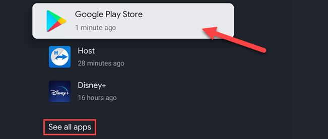 Find "Google Play Store" in the list. You may need to select "See All Apps."
