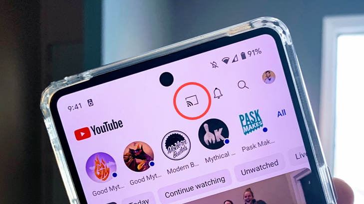 Cast button in YouTube app.