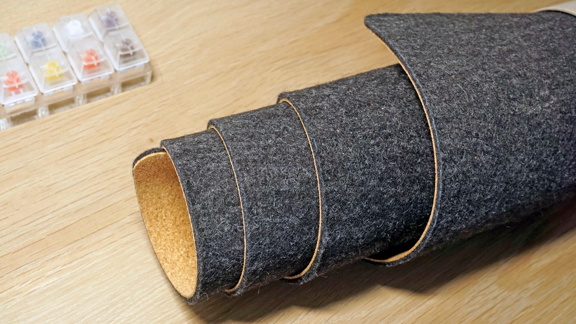 Oakywood felt desk mat rolled up