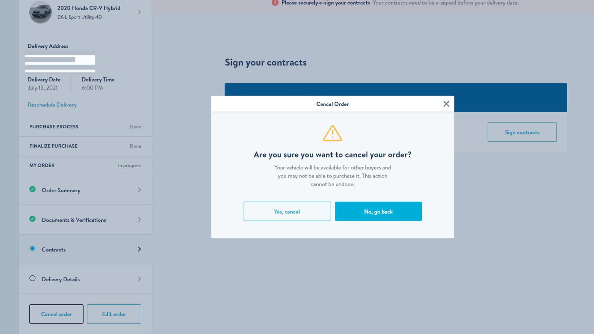 A website with a cancel button.