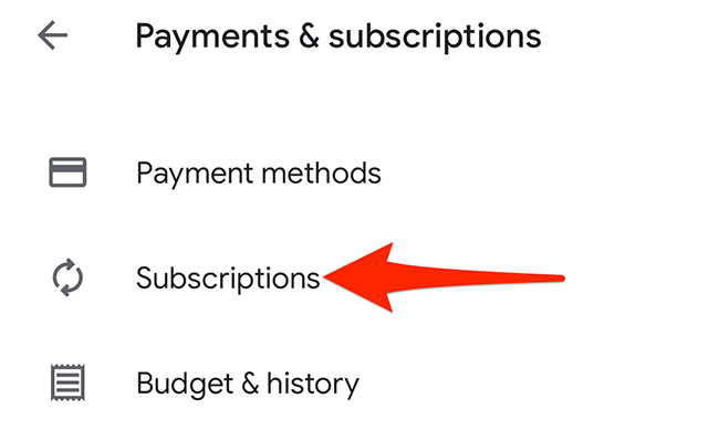 Select "Subscriptions" in the Google Play Store.