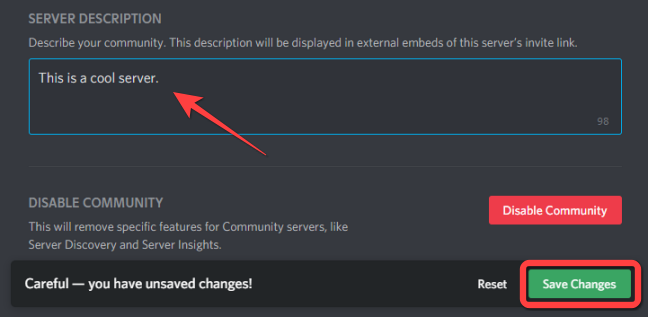 Under the "Server Description" section, add a description about your Community Server.