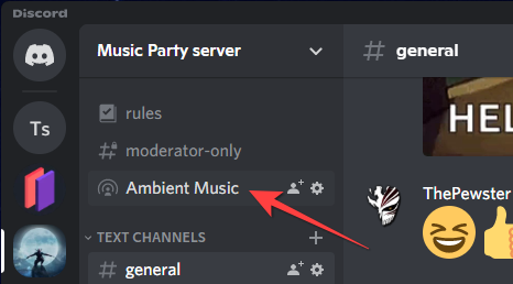 The Stage Channel's name will appear above the Text Channels list.