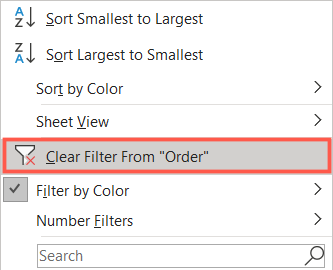 Choose Clear Filter From