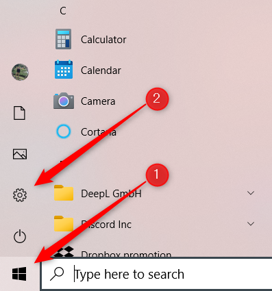 Click the Windows icon and then click the Gear icon.