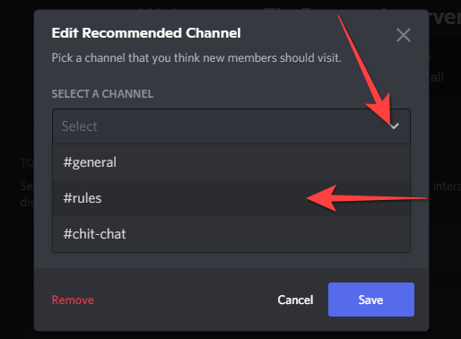 Use the drop-down to select the "Rules" channel.