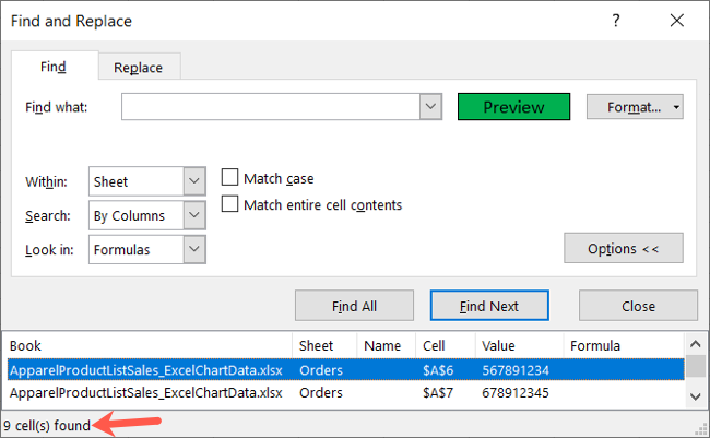 Number of cells found
