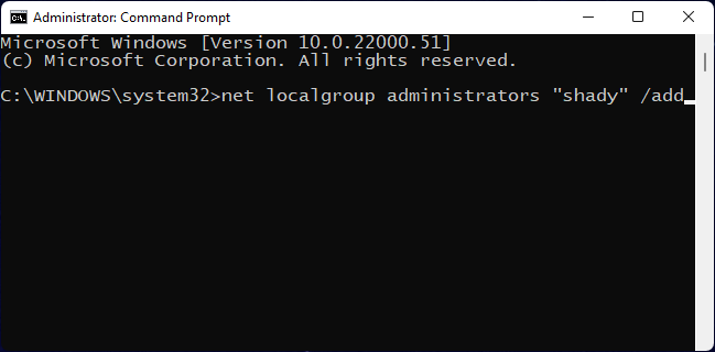 Type Command in Command Prompt to change User account to Administrator on Windows.