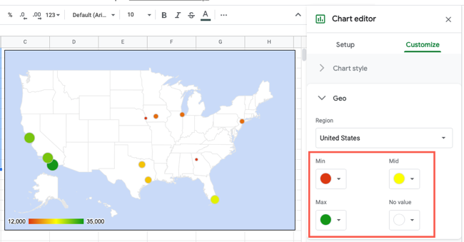Customize the chart geo style in Google Sheets