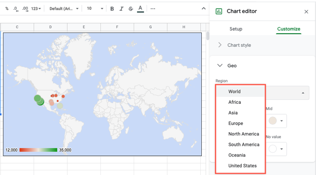 Select a region for the map chart