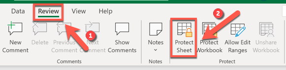Select Review > Protect Sheet to enable or disable lock protection for your active worksheet.