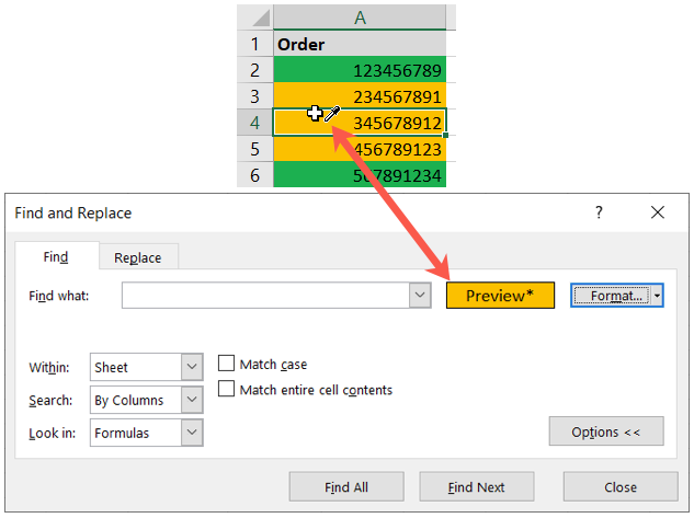 Click the cell to obtain the format