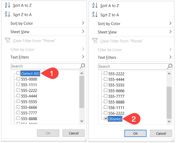 Uncheck Select All and check Blanks