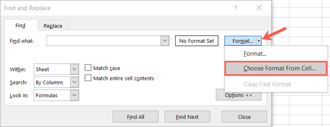 Click Choose Format From Cell