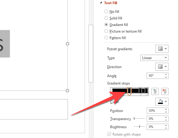 Under the "Gradient stops" option, select the first pencil-like stop button on the slider.