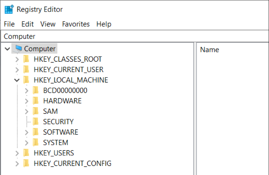 You will see the Registry Editor window