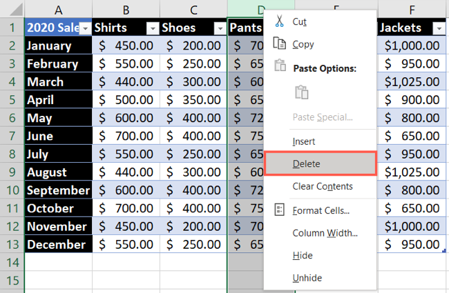 How to Add or Delete Columns and Rows in a Table in Microsoft Excel