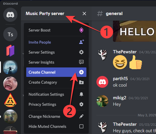 select your Server name and select "Create Channel" from the drop-down.