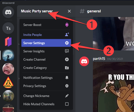 Click your Community server name in the top-left corner and select "Server Settings" from the drop-down.