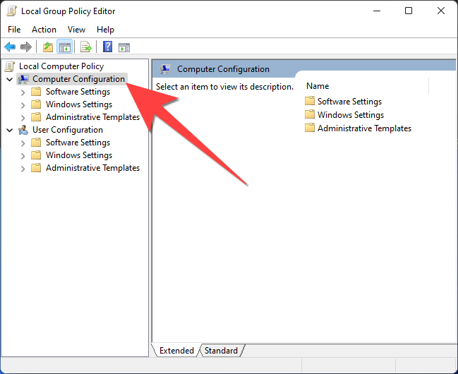 Select "Computer Configuration" from the left pane.