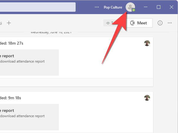 Select the profile icon at the top of the screen of Microsoft Teams app