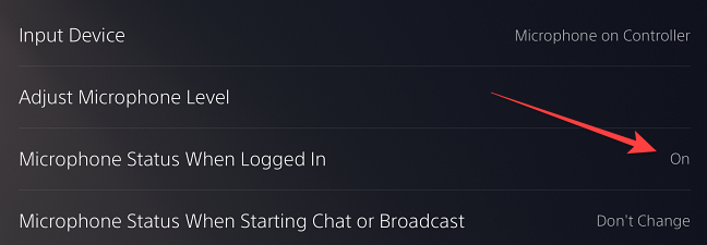 Select the "Microphone Status When Logged In" option, which shows "On" by default.