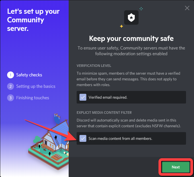 check the box for "Scan media content from all members" to let Discord automatically scan and delete media if it contains explicit content.