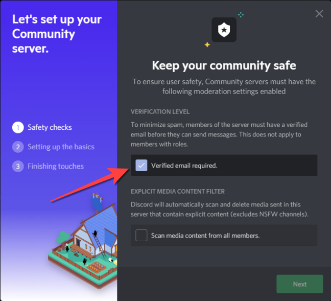 Check the box for "Verified email required" to allow only people with a verified email to join your Community server.